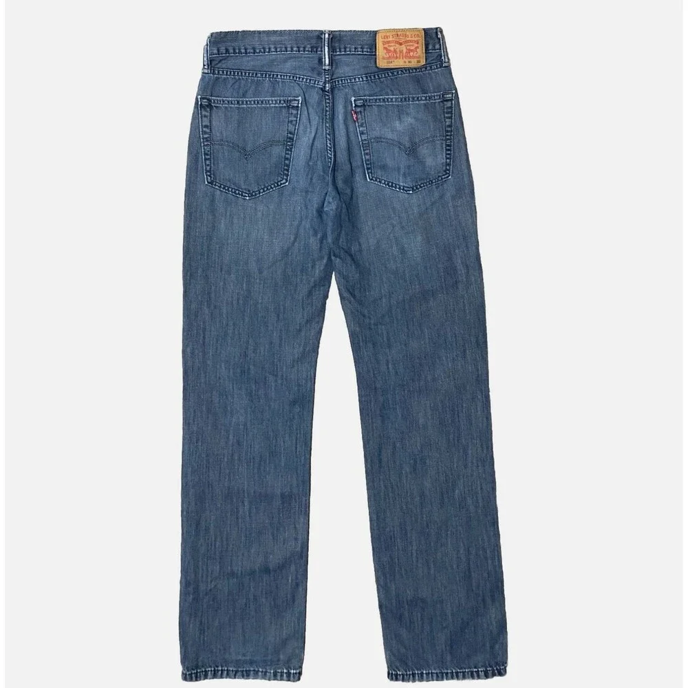 Levis 514 Blue Jeans Mens 30x32 Slim Straight Distressed Denim Red Tab Wash